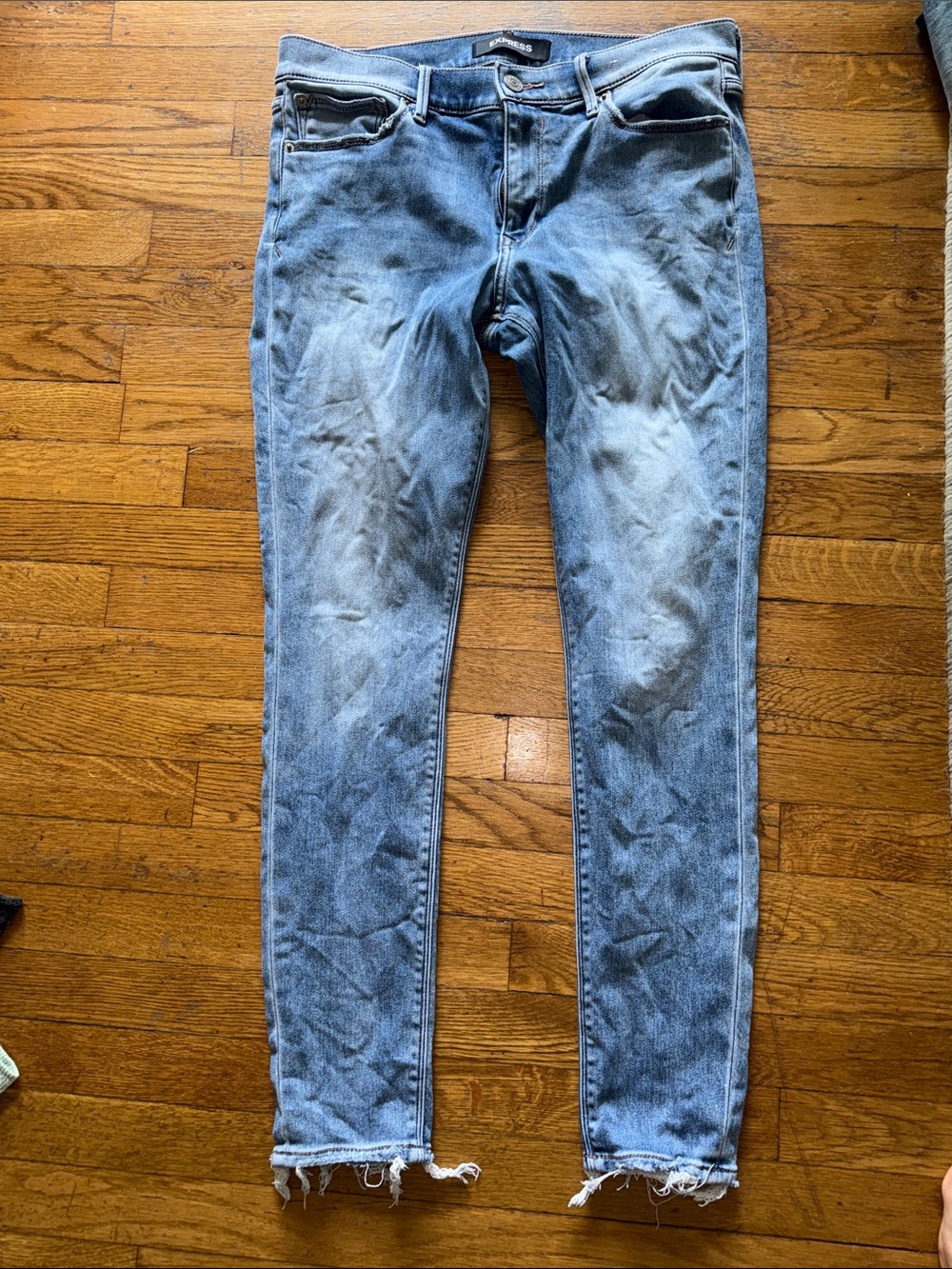 Express Light Blue Distressed Skinny Jeans